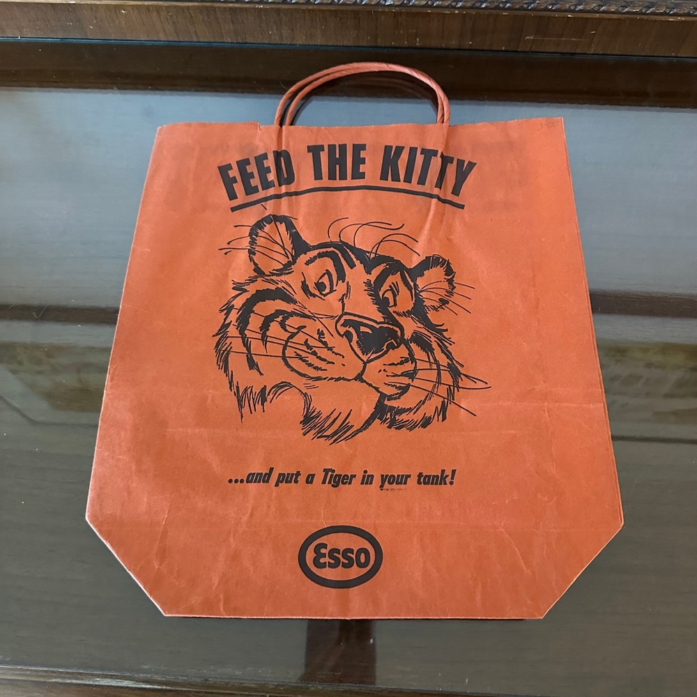 Vintage Esso Gas Station Paper Bag Feed The Kitty Halloween Treat Candy Bag